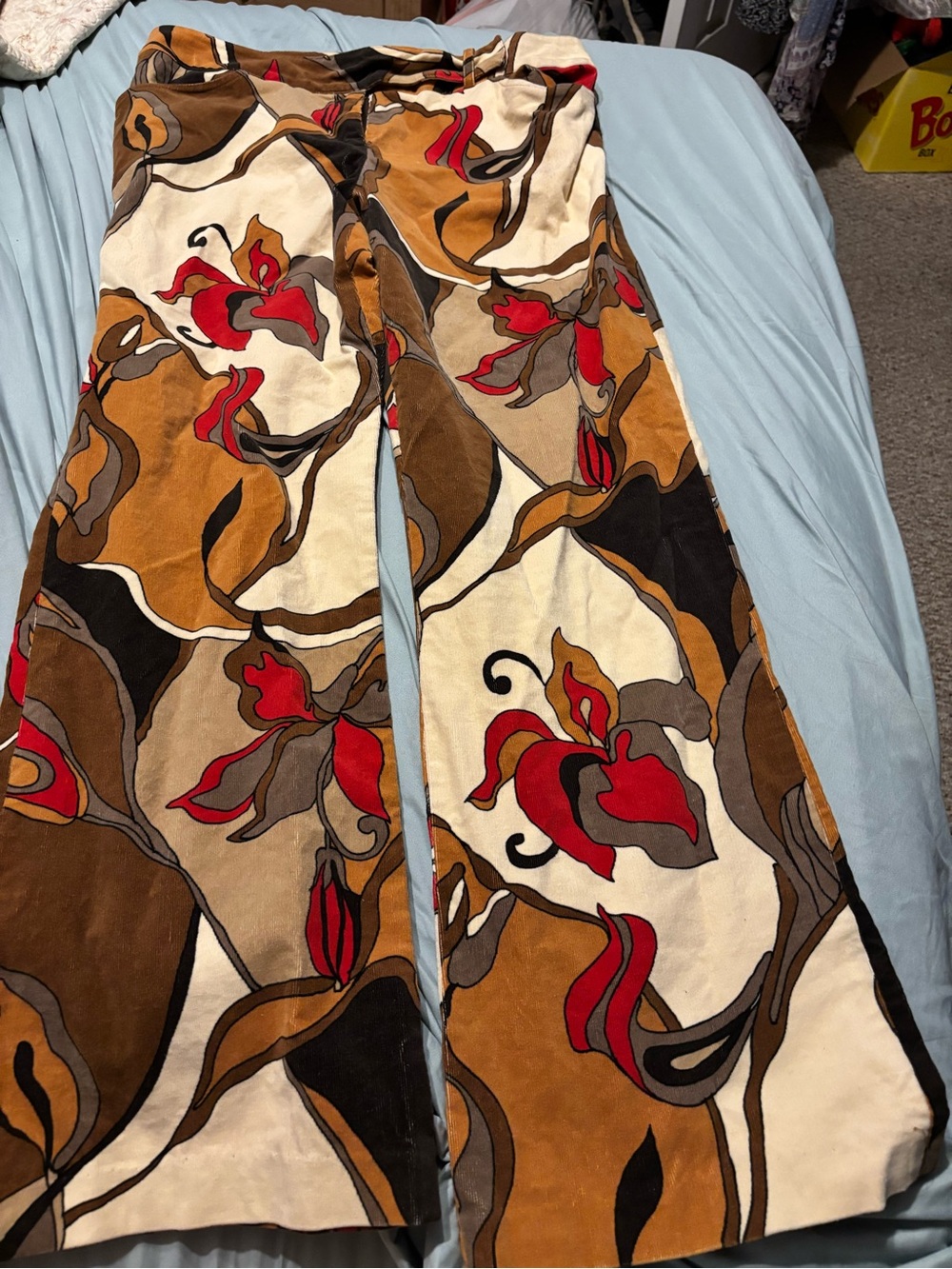 F L Malik Wide-Leg Floral Print Pants in Red, Brown & Cream size 14